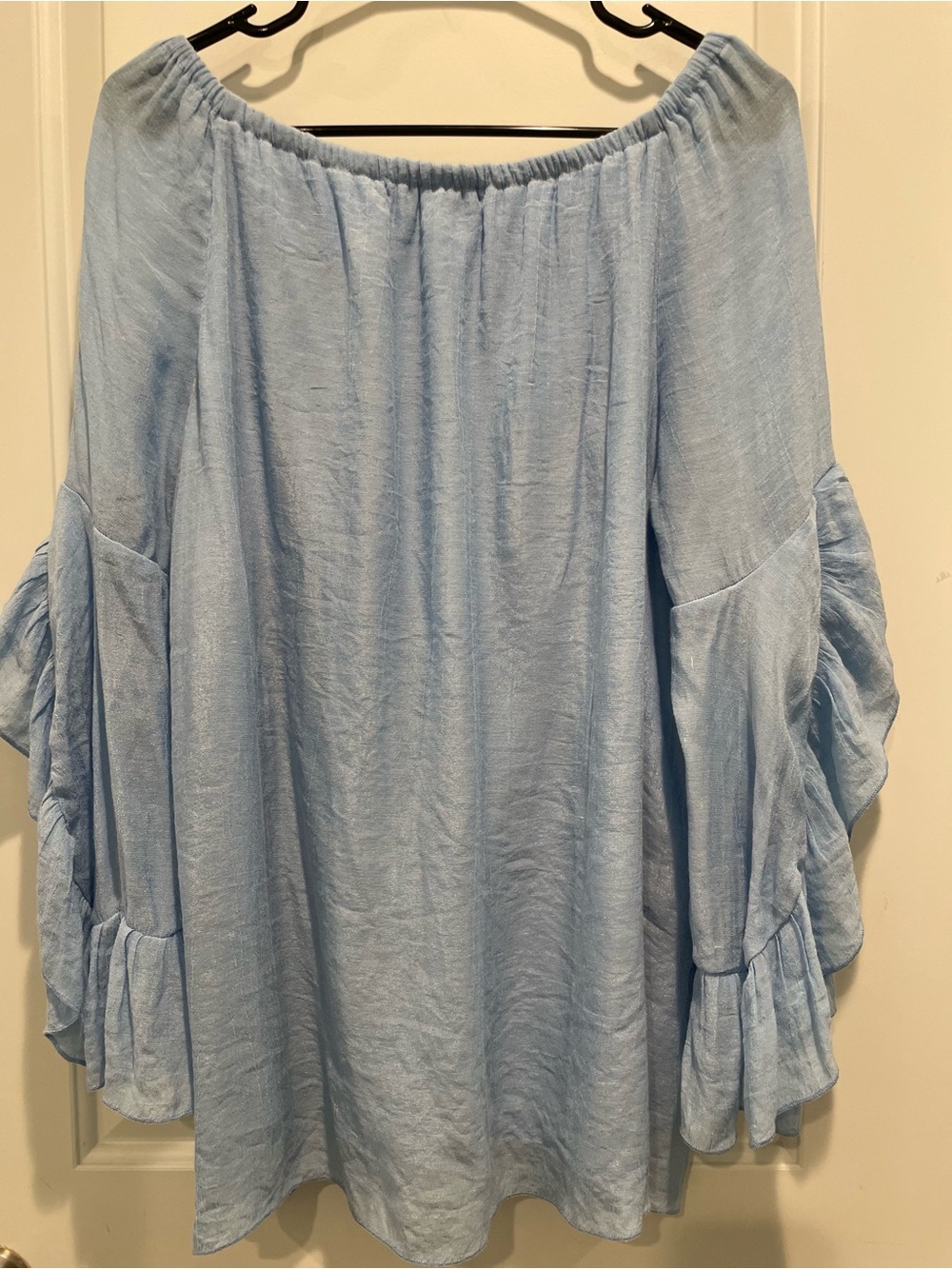 Light Blue Off-Shoulder Ruffled Sleeve Women's Top